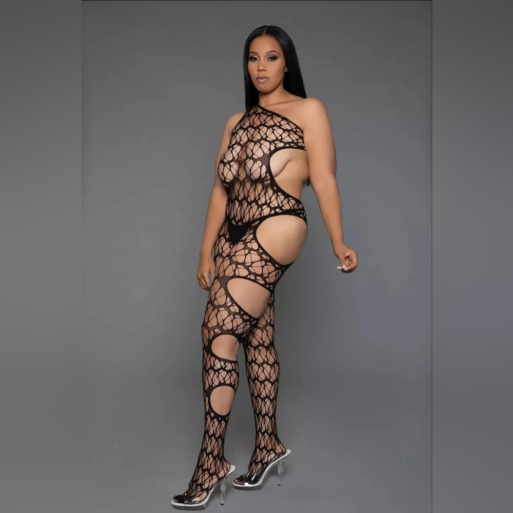 NEW Sexy BeWicked Women's IN YOUR DREAMS Fishnet Bodystocking Black Queen PLUS
